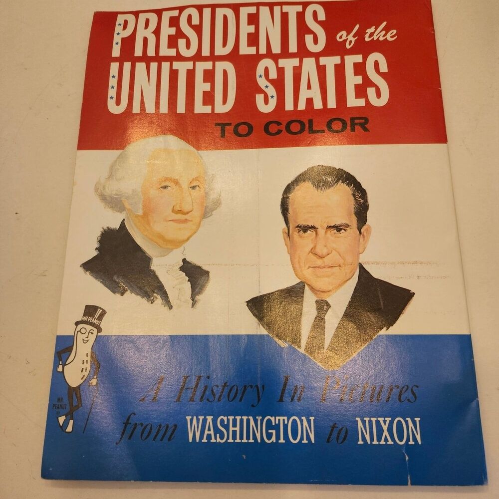 Presidents of the United States to Color Book 1969 Saalfield Mr. Peanut History - Picture 2 of 8